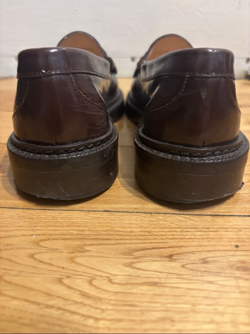 J. Crew Women's Dark Cherry Red Chunky Heel Leather Penny Loafers Size 6 - Picture 6 of 9